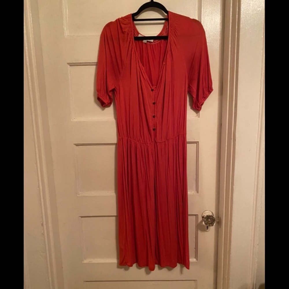 Burnt Orange Puff Sleeve Dress